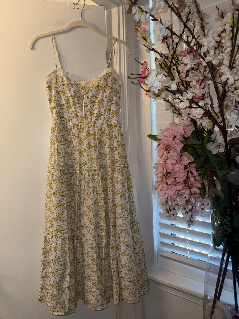 Trixxi White Midi Dress with Yellow Floral Print